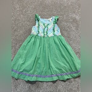 Matilda Jane Over The Rainbow Girl's Dress Size 6 Green Ruffle Plaid Dots Spring
